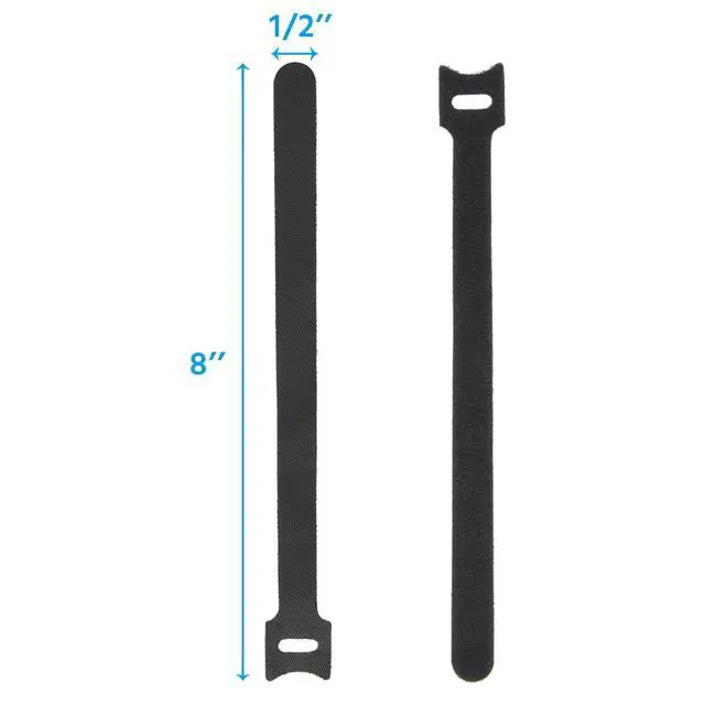 Alt view image 3 of 7 - 8" (100-Pack) Reusable Hook and Loop Self Gripping Black Fastening Cable Ties - Multipurpose Microfiber Cloth Cable Organizer Ties