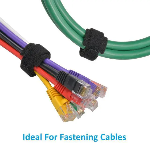 Alt view image 4 of 7 - 8" (100-Pack) Reusable Hook and Loop Self Gripping Black Fastening Cable Ties - Multipurpose Microfiber Cloth Cable Organizer Ties