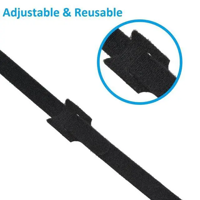 Alt view image 6 of 7 - 8" (100-Pack) Reusable Hook and Loop Self Gripping Black Fastening Cable Ties - Multipurpose Microfiber Cloth Cable Organizer Ties