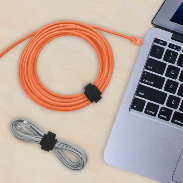 Alt view image 5 of 7 - 8" (100-Pack) Reusable Hook and Loop Self Gripping Black Fastening Cable Ties - Multipurpose Microfiber Cloth Cable Organizer Ties
