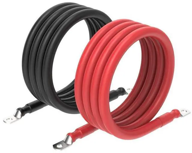 Main image of 2 Gauge 2AWG One Pair 4 Feet Red + 4 Feet Black Inverter Battery Cable 5/16-Inch Lugs for Solar RV Marine Motorcycle Car (4FT 2AWG)