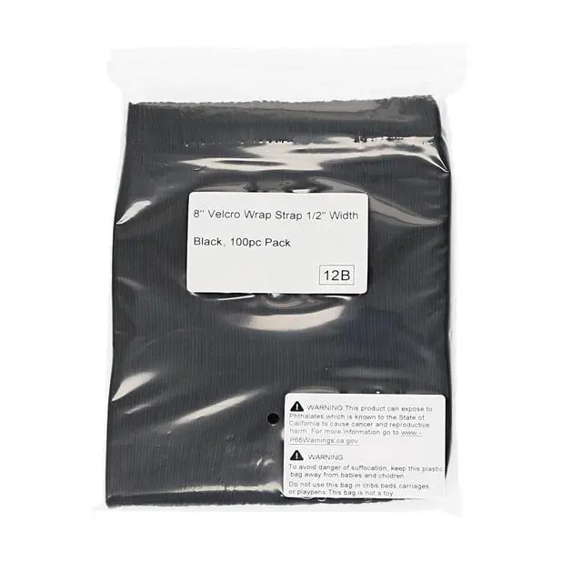 Alt view image 7 of 7 - 8" (100-Pack) Reusable Hook and Loop Self Gripping Black Fastening Cable Ties - Multipurpose Microfiber Cloth Cable Organizer Ties