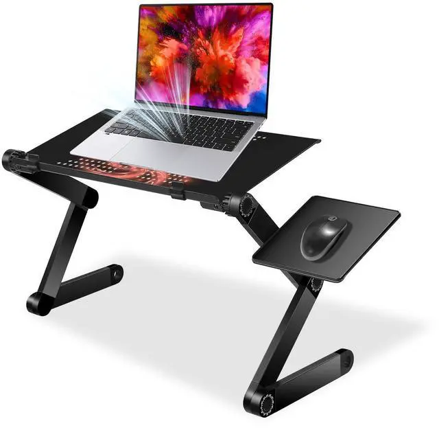 Main image of Extra Wide Adjustable Laptop Stand, Laptop Desk for 17inch Computer, Portable Aluminum Laptop Stand with Detachable Mouse Pad, Ergonomic Lap Desk for Bed Sofa Couch Office, Black