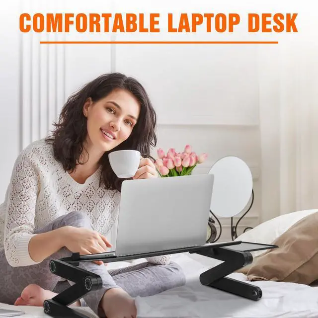 Alt view image 4 of 6 - Extra Wide Adjustable Laptop Stand, Laptop Desk for 17inch Computer, Portable Aluminum Laptop Stand with Detachable Mouse Pad, Ergonomic Lap Desk for Bed Sofa Couch Office, Black