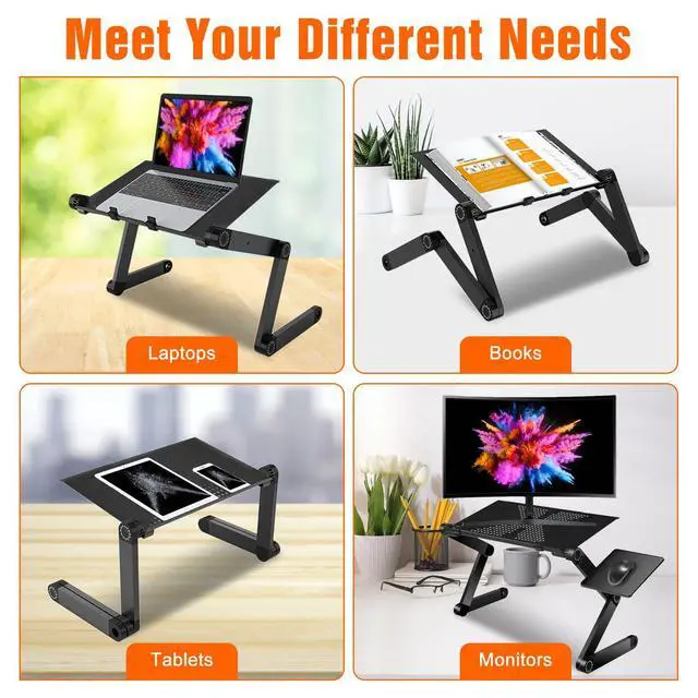 Alt view image 6 of 6 - Extra Wide Adjustable Laptop Stand, Laptop Desk for 17inch Computer, Portable Aluminum Laptop Stand with Detachable Mouse Pad, Ergonomic Lap Desk for Bed Sofa Couch Office, Black