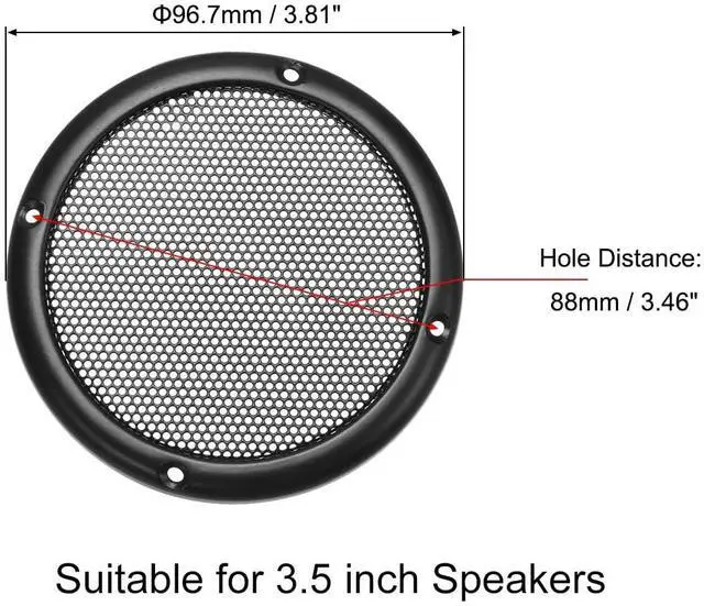 Alt view image 2 of 4 - Speaker Grill Cover 3.5 Inch 96.7mm Mesh Decorative Circle Subwoofer Guard Protector Black 2pcs