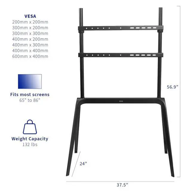 Alt view image 3 of 7 - Steel Easel 65 to 86 inch LED LCD Screen Modern Studio TV Display Stand, Adjustable TV Mount with 4 Legs, Max VESA 600x400mm, Black, STAND-TV86B