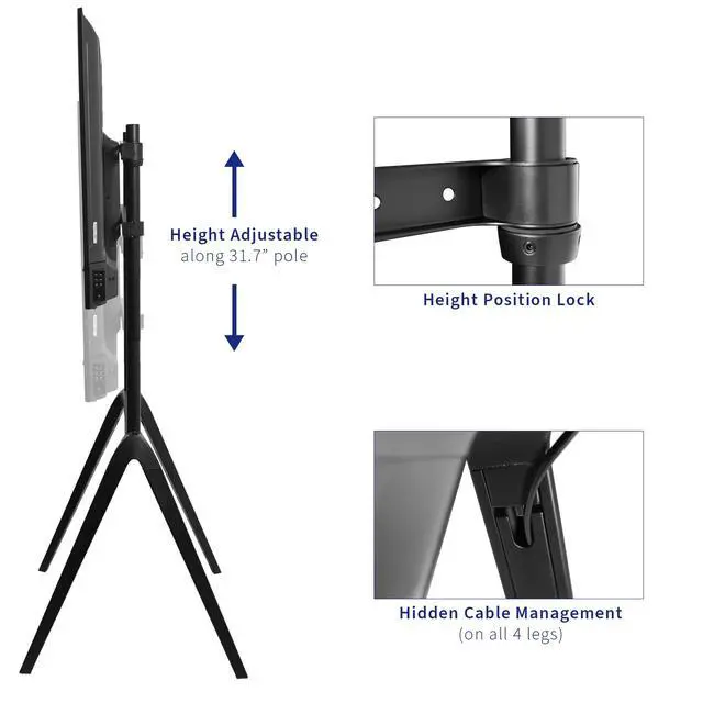Alt view image 4 of 7 - Steel Easel 65 to 86 inch LED LCD Screen Modern Studio TV Display Stand, Adjustable TV Mount with 4 Legs, Max VESA 600x400mm, Black, STAND-TV86B