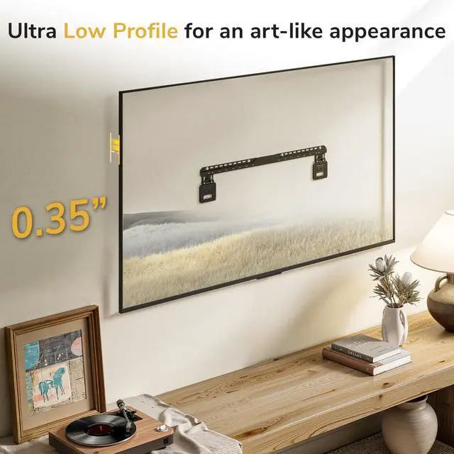 Alt view image 3 of 7 - Ultra-Slim Fixed TV Wall Mount for Large TVs 50100", 0.35" Micro-Gap Low Profile, Fits Flat & Frame TVs 165 lbs, VESA 200x200850x800mm, 16" & 24" Studs, Magnetic Flush Fit