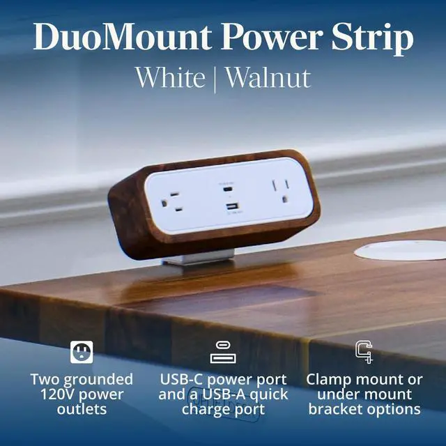 Alt view image 2 of 7 - DuoMount Desk Clamp Power Strip USB-C & USB-A Charging Desk Power Strips with 10ft Cord, Edge Mount Hub for Home Office and Gaming Accessories (White, Walnut)