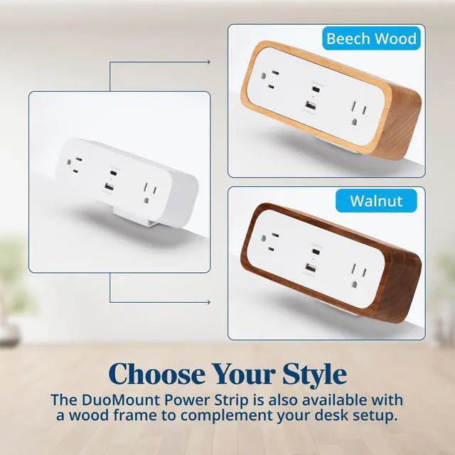 Alt view image 4 of 7 - DuoMount Desk Clamp Power Strip USB-C & USB-A Charging Desk Power Strips with 10ft Cord, Edge Mount Hub for Home Office and Gaming Accessories (White, Walnut)