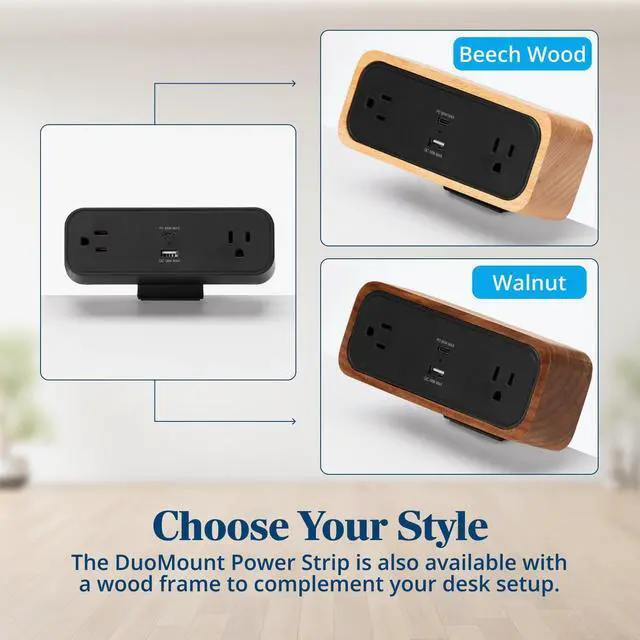 Alt view image 4 of 7 - DuoMount Desk Clamp Power Strip USB-C & USB-A Charging Desk Power Strips with 10ft Cord, Edge Mount Hub for Home Office and Gaming Accessories (Black, Beech Wood)