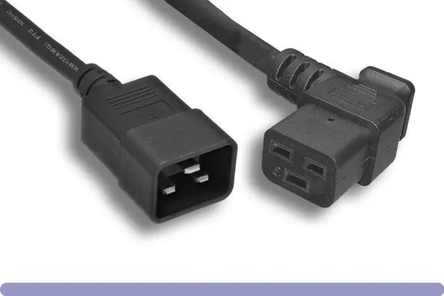 Main image of Heavy Duty 12 AWG Black Color Left Angled C19 / C20 Universal Jumper Power Cord (Black (3ft) 1 Meter)