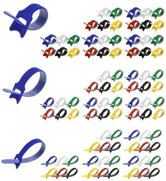 Main image of Reusable Hook and Loop Assorted (90-Pack), Assorted Color Self Gripping Multicolor Fastening Cable Ties - Multipurpose Microfiber Cloth Assorted Cable Organizer Ties