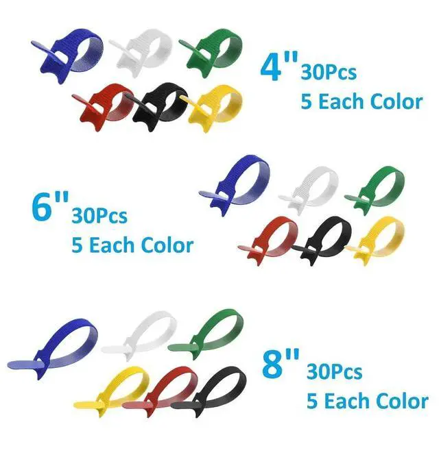 Alt view image 2 of 6 - Reusable Hook and Loop Assorted (90-Pack), Assorted Color Self Gripping Multicolor Fastening Cable Ties - Multipurpose Microfiber Cloth Assorted Cable Organizer Ties