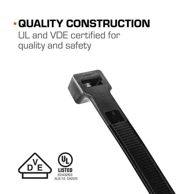 Alt view image 3 of 5 - 8.9" Multi-Purpose Cable Tie, 100-Piece, 250lbs Load Capacity, Black