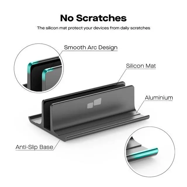 Alt view image 3 of 7 - Mobile Pixels Upright Laptop Cradle Stand 3-in-1 Design (Black) | Adjustable Desktop Aluminum Stand For Smartphones, Tablets, Laptops, Books