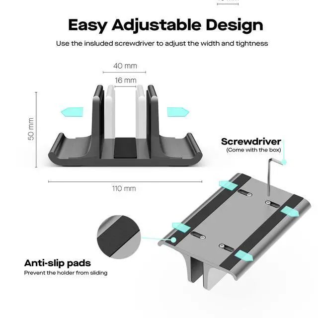 Alt view image 2 of 7 - Mobile Pixels Upright Laptop Cradle Stand 3-in-1 Design (Black) | Adjustable Desktop Aluminum Stand For Smartphones, Tablets, Laptops, Books
