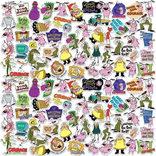 Main image of Courage the Cowardly Dog Cartoon 100 Vinyl Stickers Waterproof Die-Cut