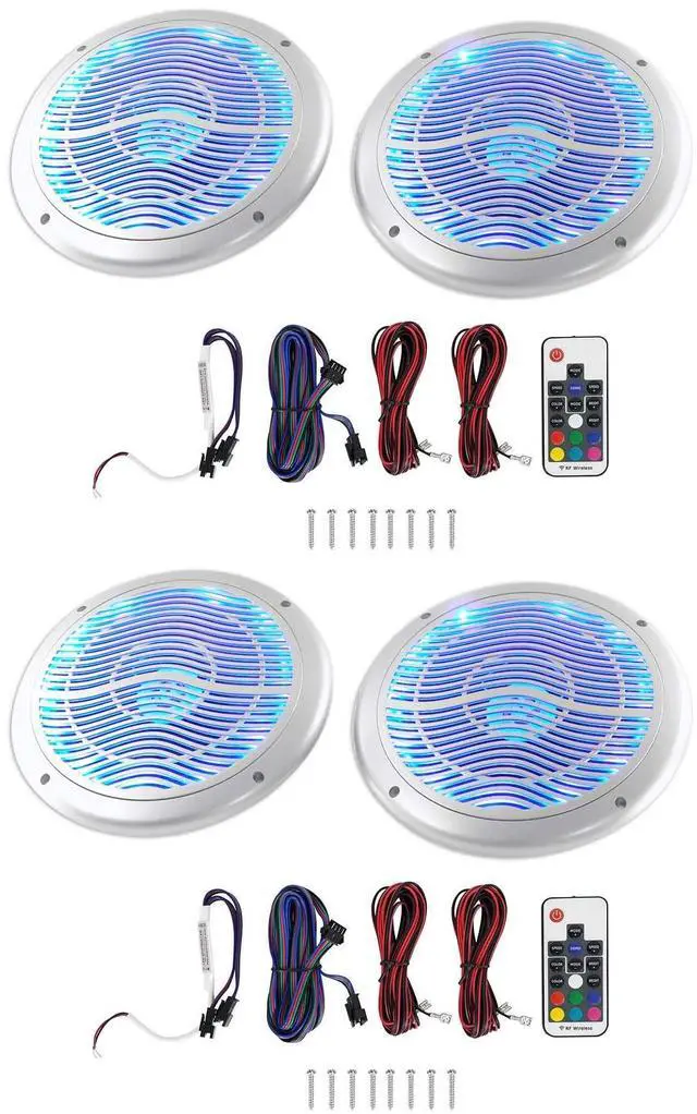 Main image of RMC65LS Silver 6.5" 2-Way 4-Ohm Marine Speakers with LED, 4-Pack | 600W Peak, 150W RMS, Multi-Color LEDs, Waterproof, 19 Dynamic Modes, 20 Colors, 55Hz-20kHz