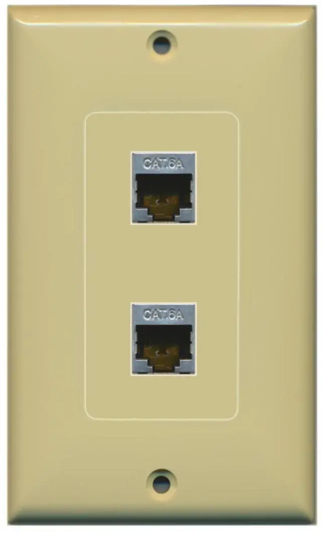 Main image of CAT 6A 2 Port Shielded Cat6a Wall Plate 1 Gang Decorative - Ivory