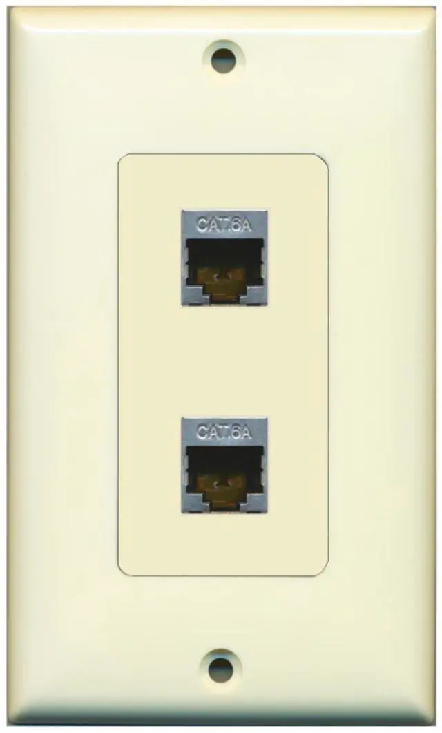 Main image of CAT 6A 2 Port Shielded Cat6a Wall Plate 1 Gang Decorative - Light Almond