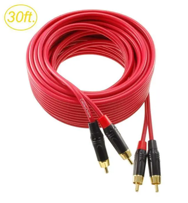 Alt view image 2 of 3 - CablesOnline, 30ft. Two-RCA Male to Two-RCA Male Gold-Plated Ultra-Flexible Red Premium Audio Cable, AV-430QR