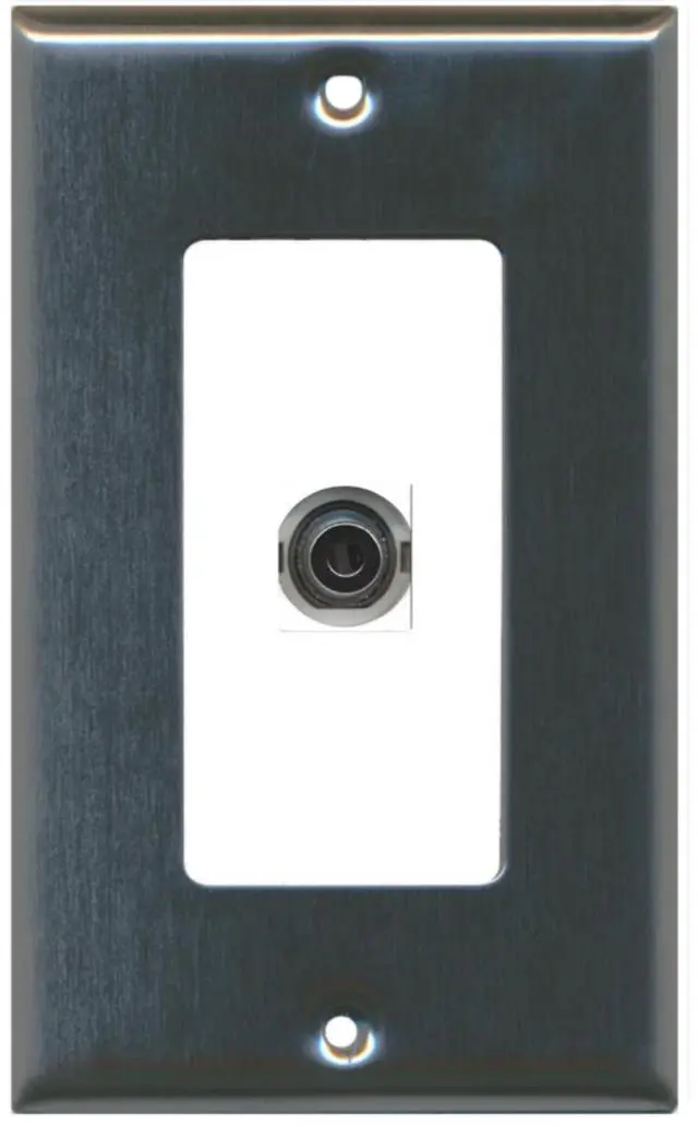 Main image of 1 3.5mm Audio-Headphone Jack Port Wall Plate Decorative - Stainless Steel/White - Bracket Included