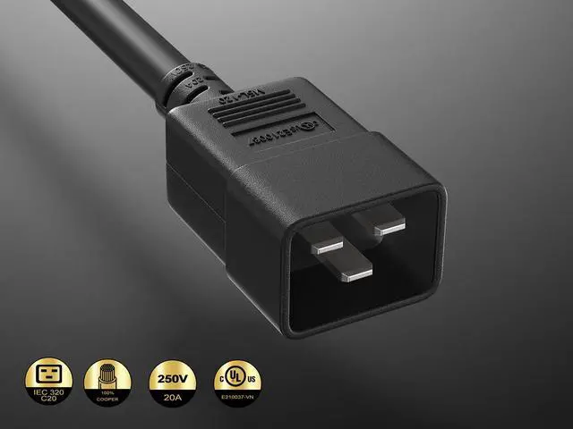 Alt view image 2 of 6 - 10ft C20 to Left Angle C19 Power Cord 12AWG 20A/250V