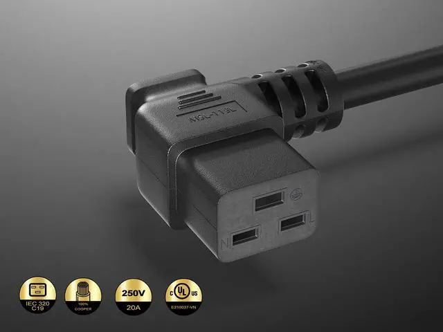 Alt view image 3 of 6 - 10ft C20 to Left Angle C19 Power Cord 12AWG 20A/250V