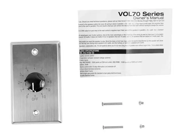 Alt view image 5 of 6 - VOL70100 SS Stainless Steel 100W 70V/100V Wall Volume, 2-Pack | 1-Gang Box, 11-Step Attenuator with Off, Detachable Euro-Block Terminals, 30dB Attenuation, 16-24 AWG Wire Support