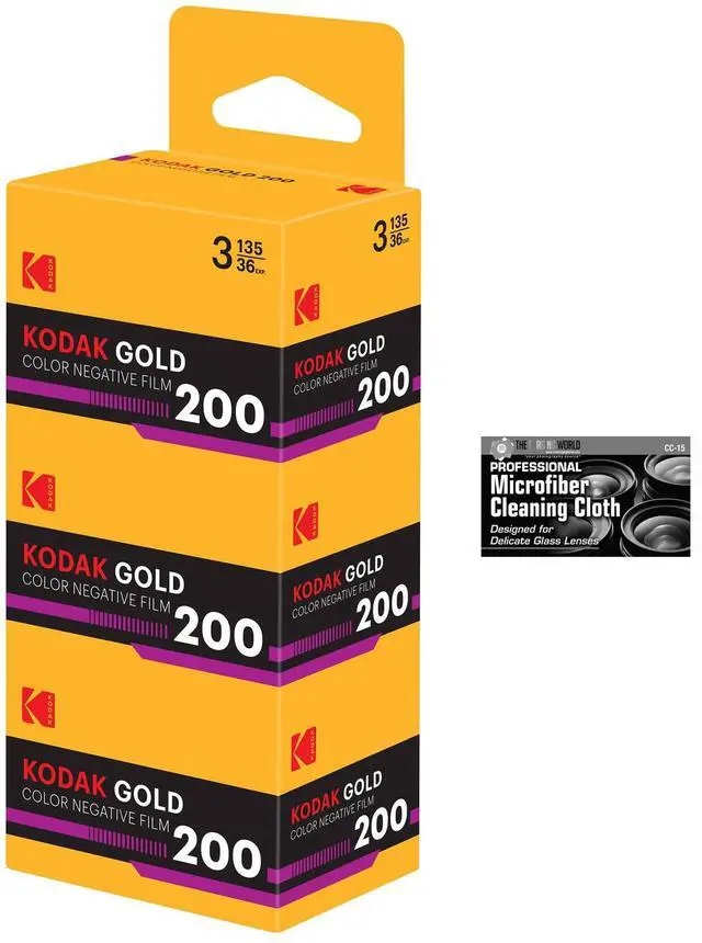 Main image of Kodak Eastman Gold 200 Color Negative Film (35mm Roll Film, 36 Exposures) - 3-Pack with Microfiber Cleaning Cloth
