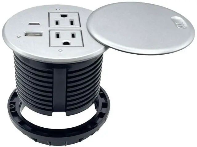 Alt view image 3 of 7 - Desktop Power Grommet with 2X AC Outlets, 1x USB-C and 1x USB-A Charging Ports. Fits 3.15" Round Desk Grommet Holes - Silver