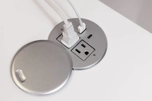 Alt view image 7 of 7 - Desktop Power Grommet with 2X AC Outlets, 1x USB-C and 1x USB-A Charging Ports. Fits 3.15" Round Desk Grommet Holes - Silver