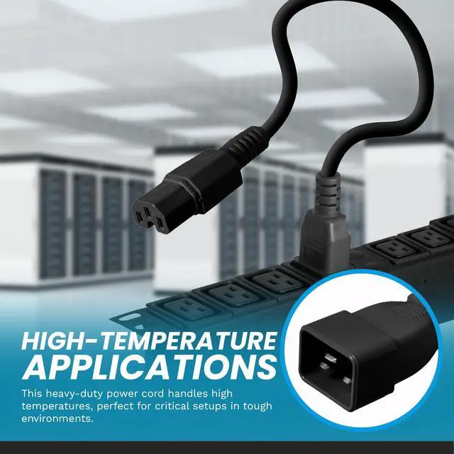 Alt view image 5 of 7 - IronBox Electric - IEC C20 to C15 Power Cord - Rated for 15A/250V - 14/3 AWG Jacket - Premium Power Cable for Data Centers - Ideal for Connecting Computers & Servers to Rack Mount PDUs (1 feet)