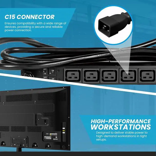 Alt view image 6 of 7 - IronBox Electric - IEC C20 to C15 Power Cord - Rated for 15A/250V - 14/3 AWG Jacket - Premium Power Cable for Data Centers - Ideal for Connecting Computers & Servers to Rack Mount PDUs (1 feet)