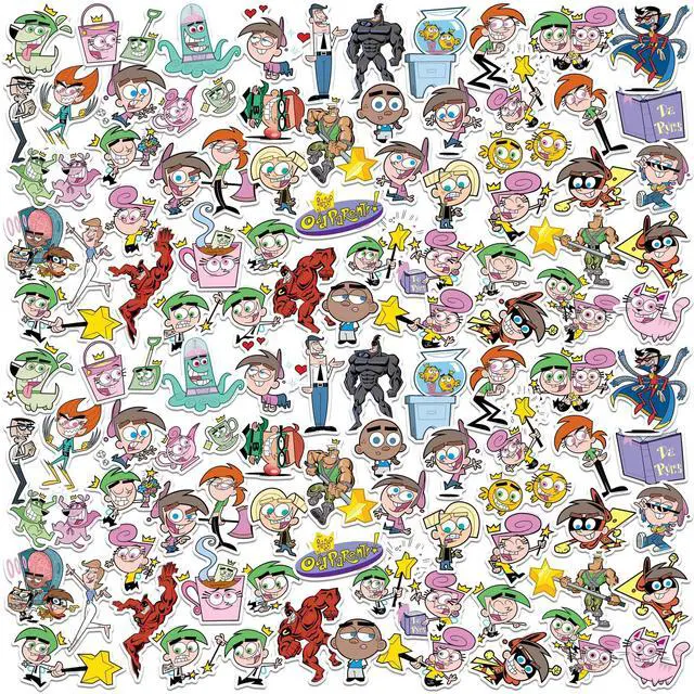 Main image of Fairly OddParents 100 Vinyl Stickers Waterproof Die-Cut Decals Laptop Car | Waterproof, Officially Licensed