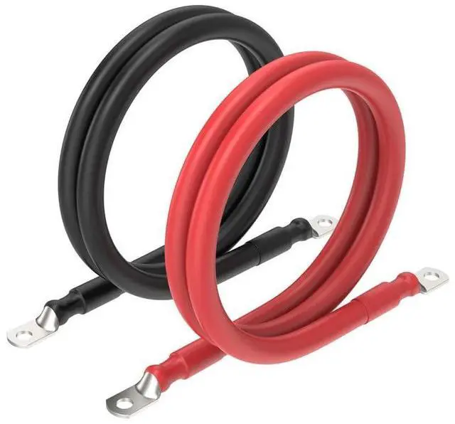 Main image of 2 Gauge 2AWG One Pair 2 Feet Red + 2 Feet Black Inverter Battery Cable 5/16-Inch Lugs for Solar RV Marine Motorcycle Car (2FT 2AWG)