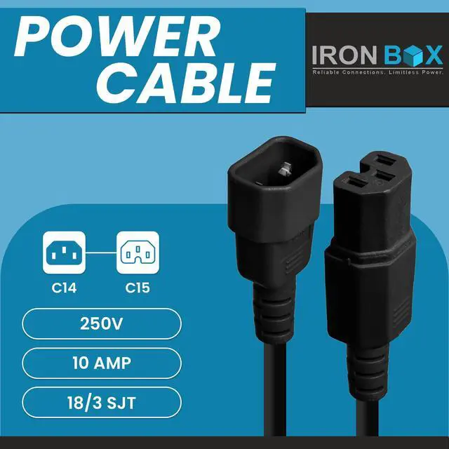 Alt view image 2 of 7 - IronBox Electric - Heavy-Duty C14 to C15 PC Power Cable - 10A, 250V, 18/3 SJT - IEC 320 Computer Power Supply Extension Cords - PSU Wire Connectors - Versatile for Home and Office Use(Black, 10 Foot)
