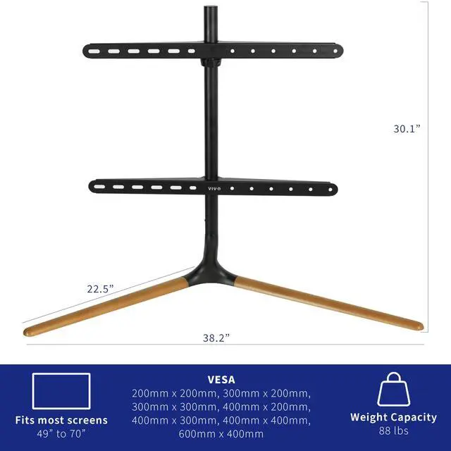 Alt view image 3 of 7 - 49 to 70 inch LED LCD TV Tabletop Stand, Television Mount with V-Base, Holds VESA up to 600x400, Black Bracket, Dark Walnut Legs, STAND-TV07A