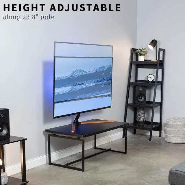 Alt view image 4 of 7 - 49 to 70 inch LED LCD TV Tabletop Stand, Television Mount with V-Base, Holds VESA up to 600x400, Black Bracket, Dark Walnut Legs, STAND-TV07A