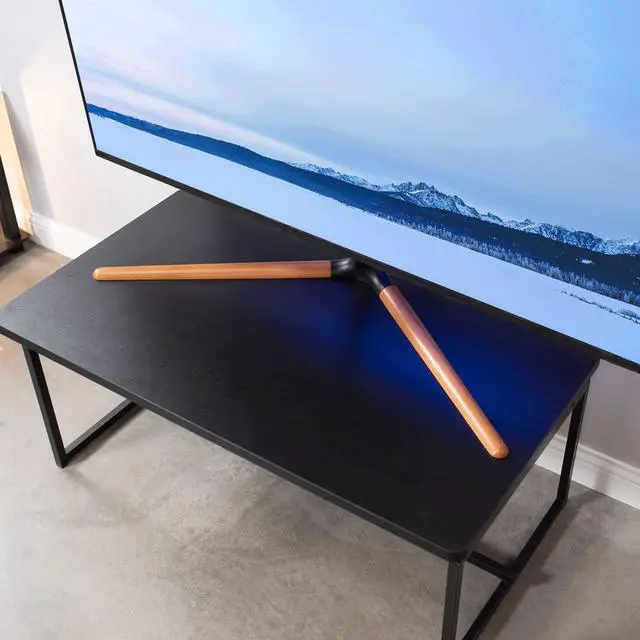 Alt view image 5 of 7 - 49 to 70 inch LED LCD TV Tabletop Stand, Television Mount with V-Base, Holds VESA up to 600x400, Black Bracket, Dark Walnut Legs, STAND-TV07A