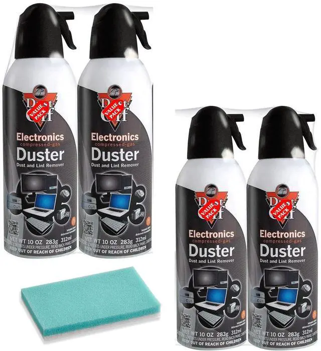 Main image of Prime Dust-Off Disposable Cleaning Electronics Duster, 10 oz Cans(Pack of 2),Compressed Disposable Air Can,Black with Free Sponge