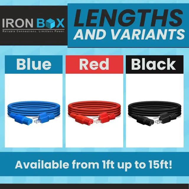Alt view image 4 of 7 - IronBox Electric - Heavy-Duty 5-15P to C15 Power Supply Cable - 15A 125V, 14/3 SJT Cord - Male End 5-15 Plug/Female End C15 Connector - UL Listed PC Power Cord - (Red, 3 Foot)