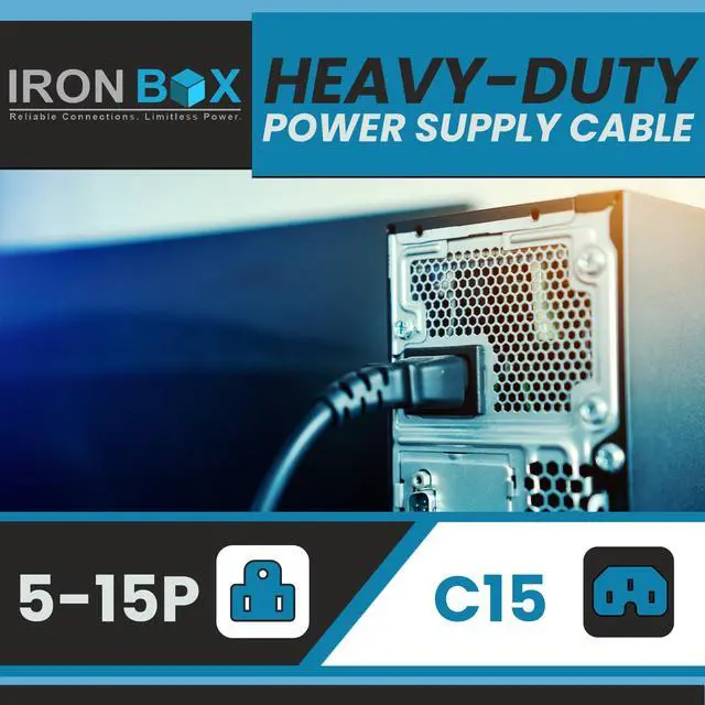 Alt view image 2 of 7 - IronBox Electric - Heavy-Duty 5-15P to C15 Power Supply Cable - 15A 125V, 14/3 SJT Cord - Male End 5-15 Plug/Female End C15 Connector - UL Listed PC Power Cord - (Red, 3 Foot)