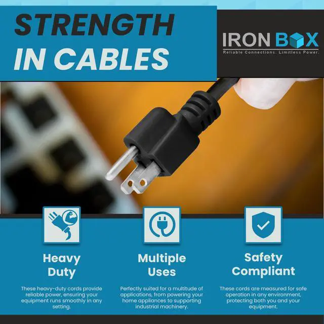 Alt view image 5 of 7 - IronBox Electric - Heavy-Duty 5-15P to C15 Power Supply Cable - 15A 125V, 14/3 SJT Cord - Male End 5-15 Plug/Female End C15 Connector - UL Listed PC Power Cord - (Red, 3 Foot)