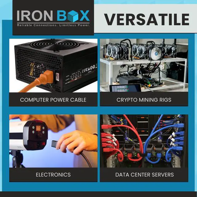 Alt view image 6 of 7 - IronBox Electric - Heavy-Duty 5-15P to C15 Power Supply Cable - 15A 125V, 14/3 SJT Cord - Male End 5-15 Plug/Female End C15 Connector - UL Listed PC Power Cord - (Red, 3 Foot)