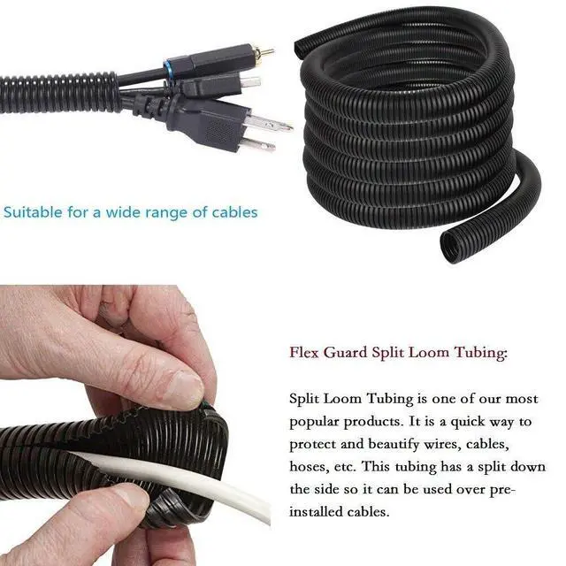 Alt view image 2 of 3 - 1.5 x 10' BLACK SPLIT LOOM TUBING Wire & Hose Cover Polyethylene Audio Video