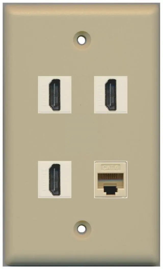 Main image of 3 Port HDMI 1 Port Cat6 Ethernet Wall Plate - Ivory