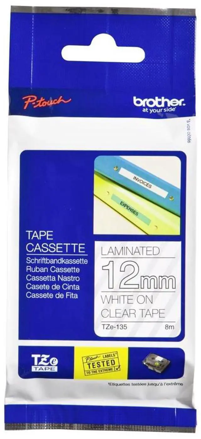 Main image of Mobile TZE135 P-Touch, Standard Laminated Tapes, 1/2" x 26.2' Size, White on Clear